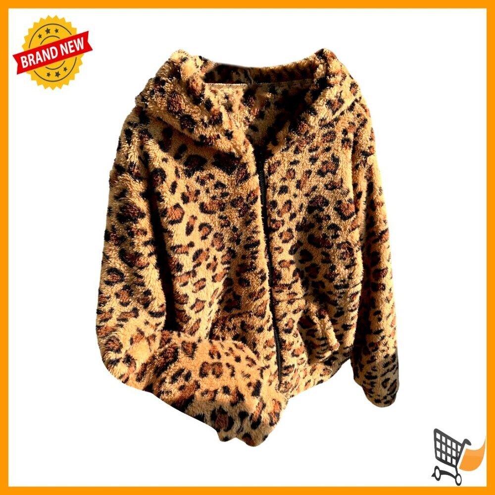 Oversized Zip Up Fleece Hoodie Leopard Print Y2K Chic Casual Outerwear Top